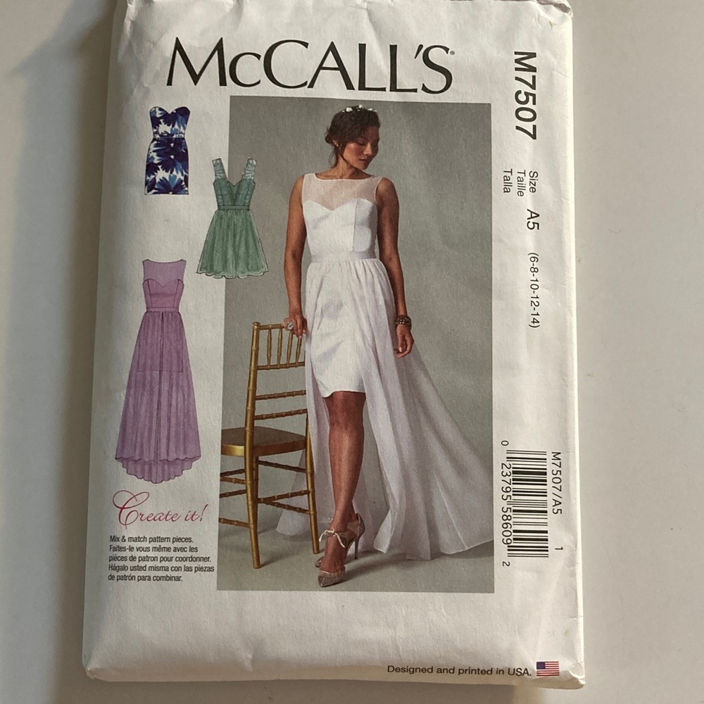 McCall's M7507 dress wedding bridesmaid formal 6 8 10 12 14